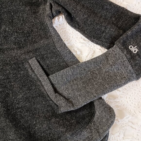 Alo Hoodie Sweatshirt Gray Pullover Fur Lined Hood Kangaroo Pocket Large Women L - Picture 2 of 11
